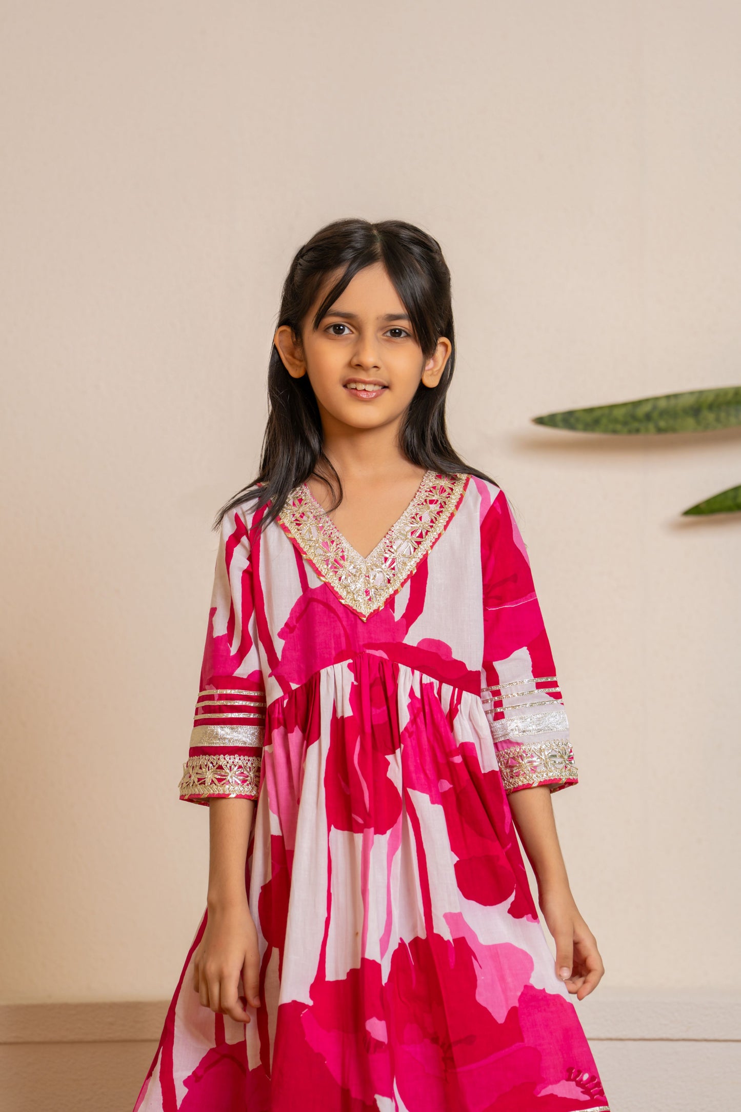 Pink Flower Anarkali 3-pc Suit Set for Girls