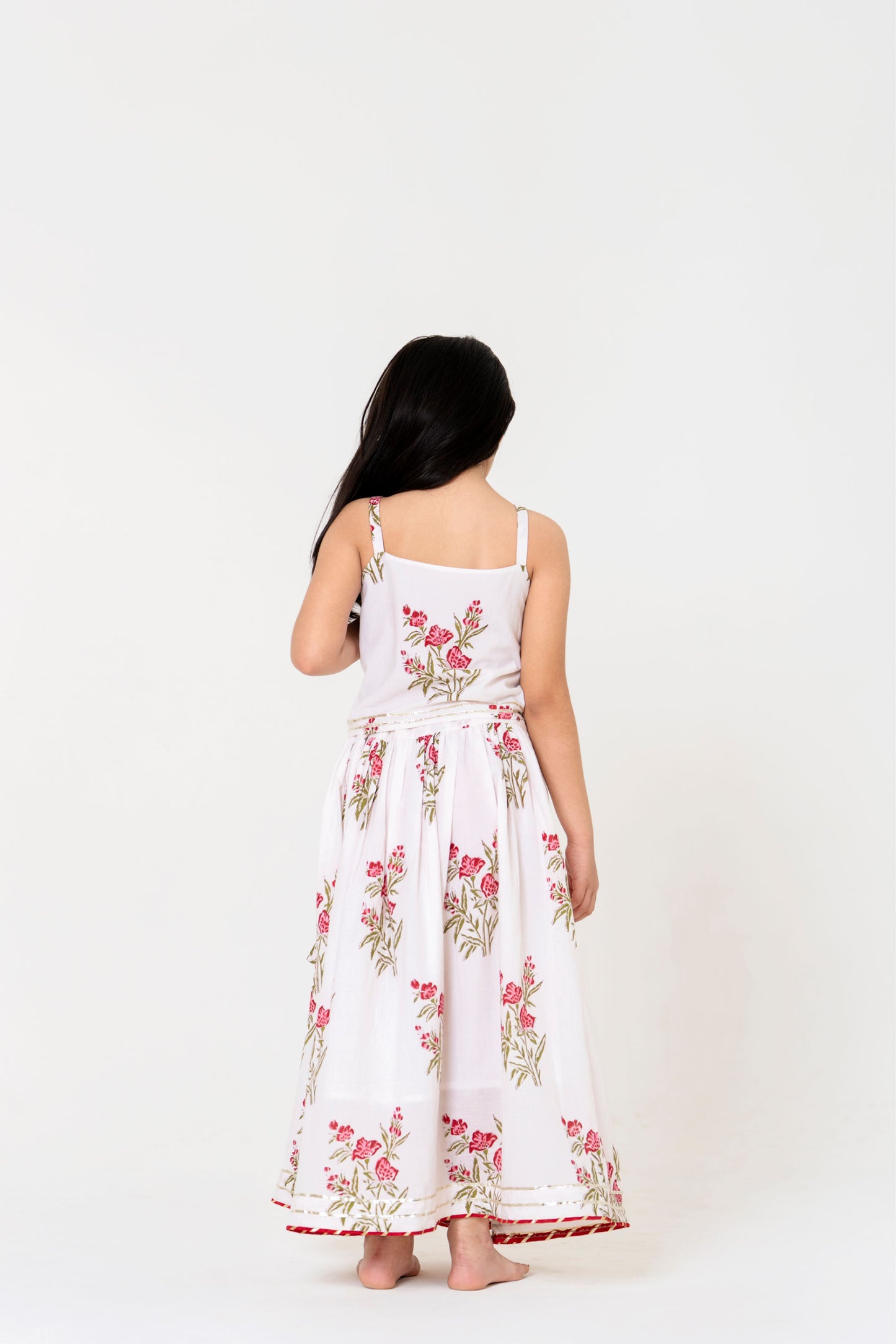 Elegant White Jaipuri Floral Lehenga Choli Set