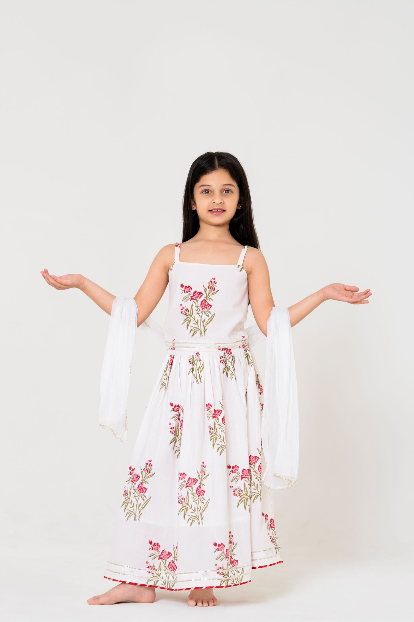 Elegant White Jaipuri Floral Lehenga Choli Set