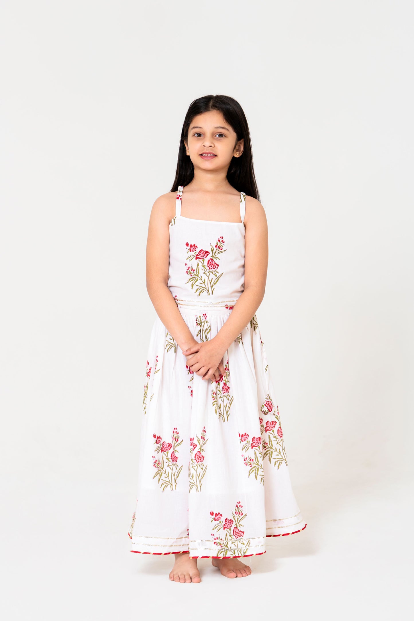 Elegant White Jaipuri Floral Lehenga Choli Set
