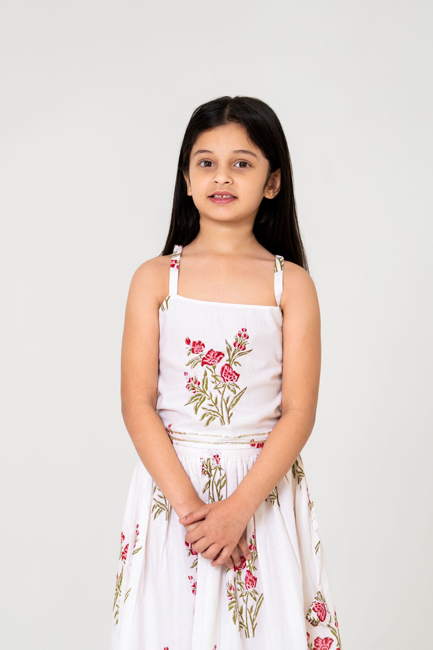 Elegant White Jaipuri Floral Lehenga Choli Set