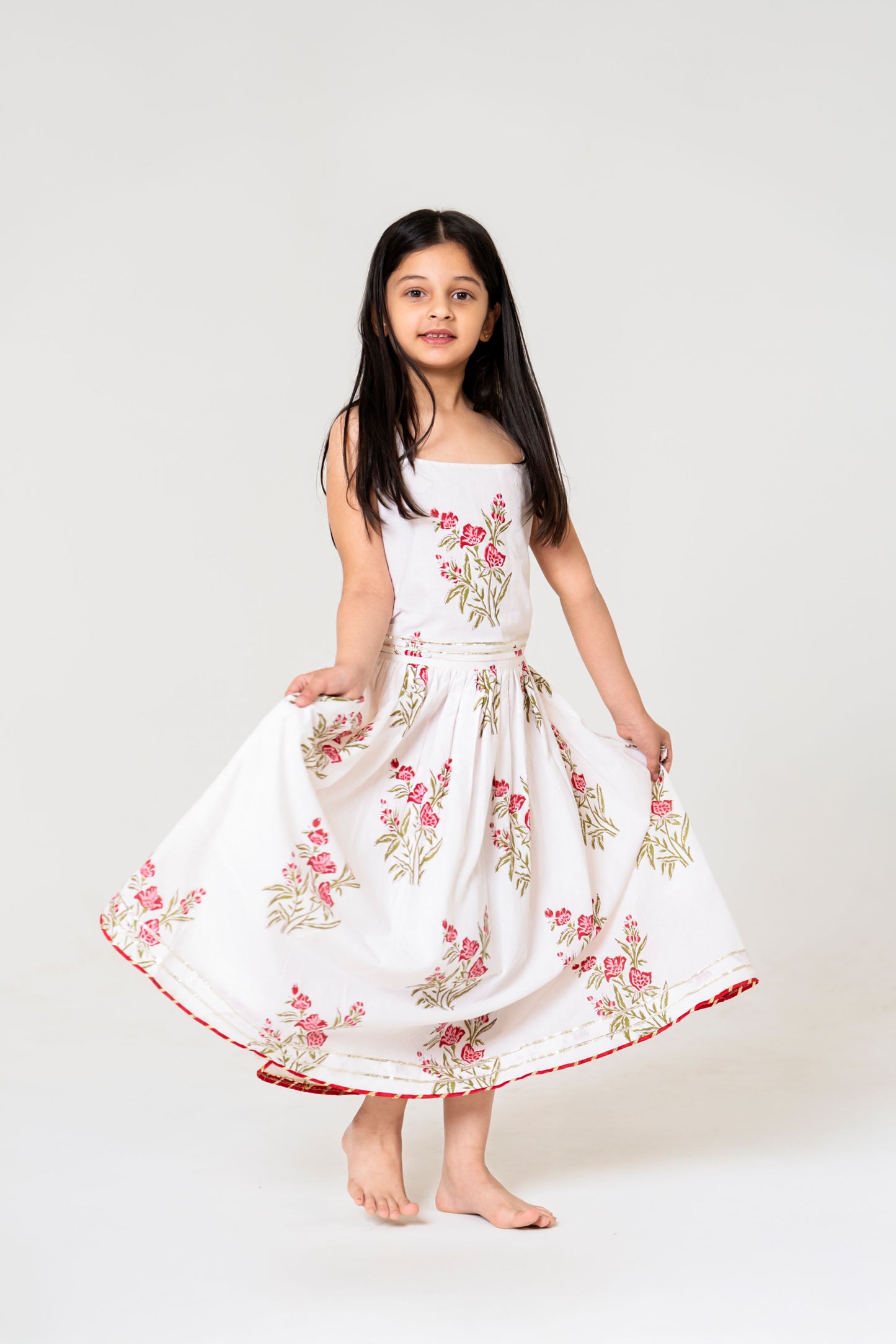 Elegant White Jaipuri Floral Lehenga Choli Set