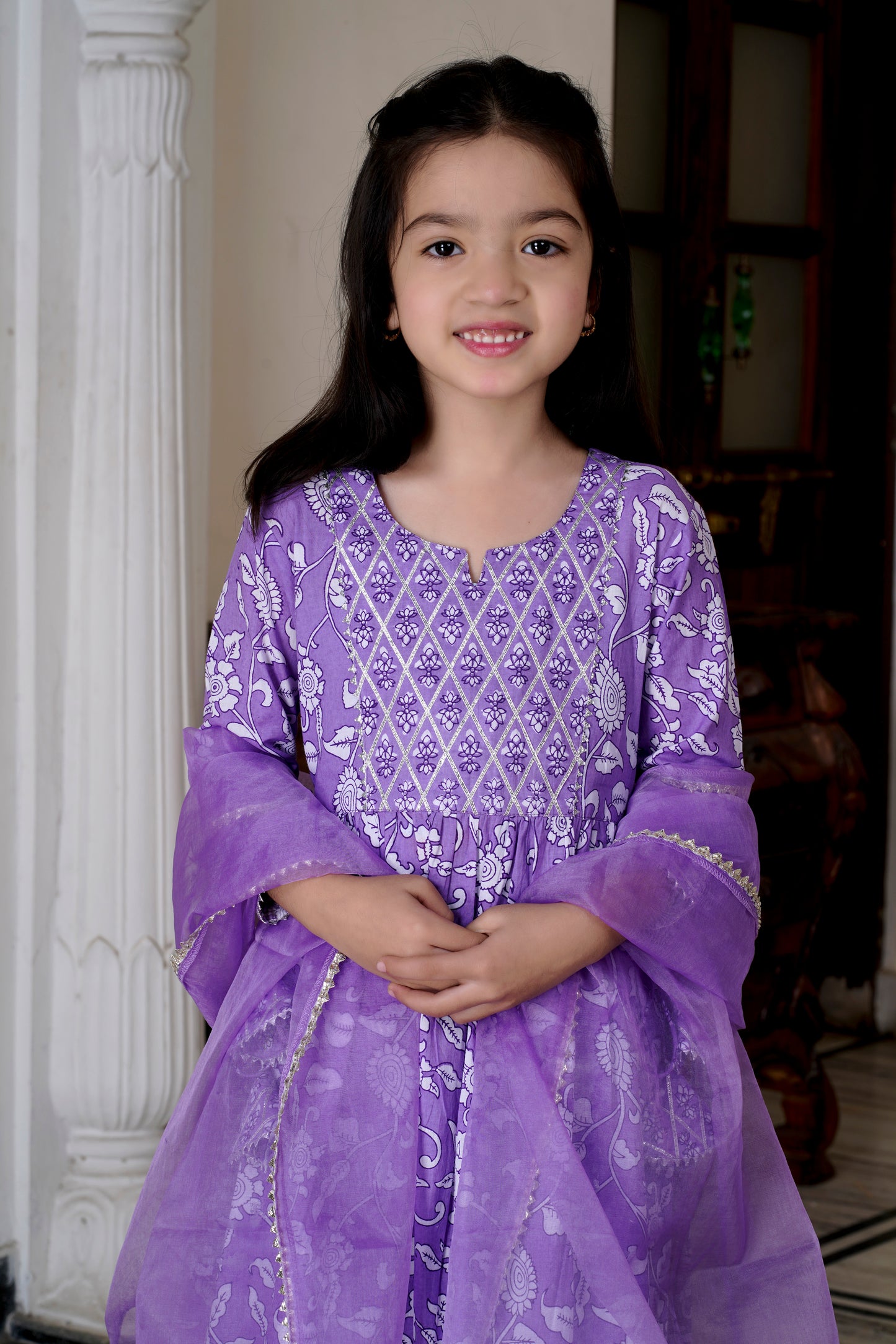 Lavender Gota Work Kurta Set for Mom & Daughter - Twinning in Elegance