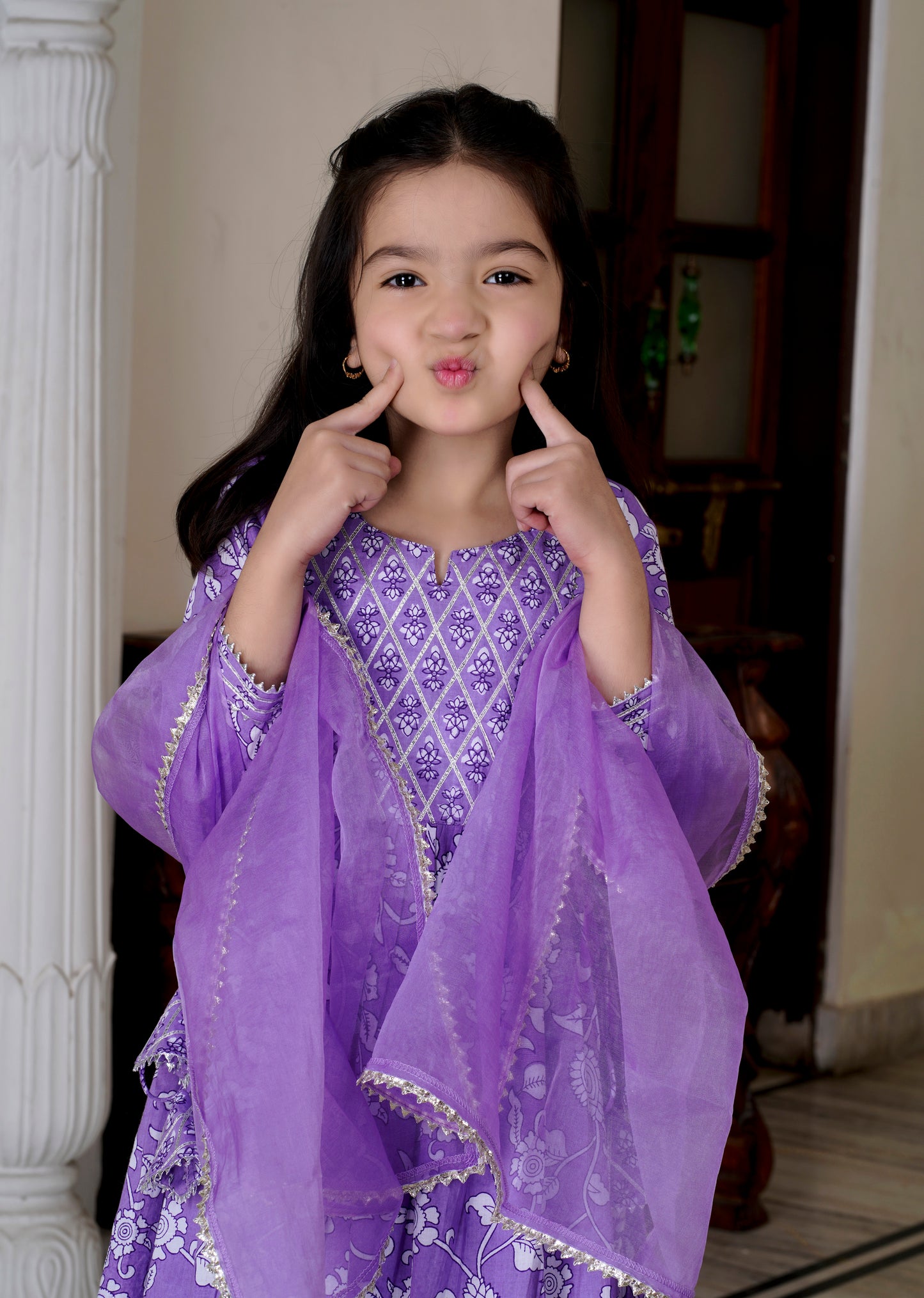 Lavender Gota Work Kurta Set for Mom & Daughter - Twinning in Elegance