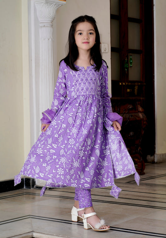 Lavender Gota Work Kurta Set for Mom & Daughter - Twinning in Elegance