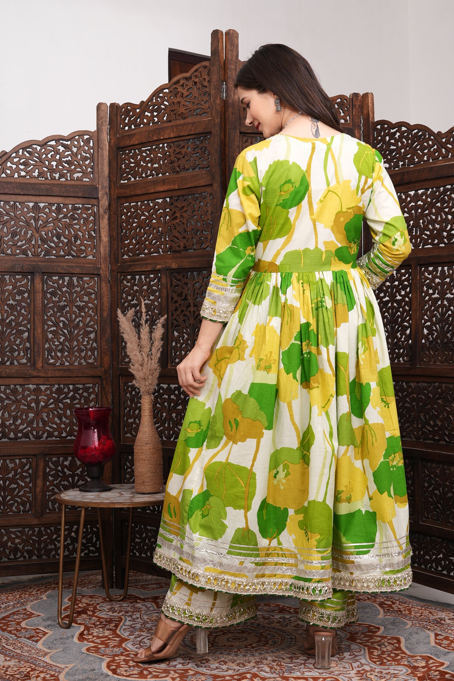 White & Lime Gota Work Kurta Set for Mom & Daughter - Twinning in Tradition