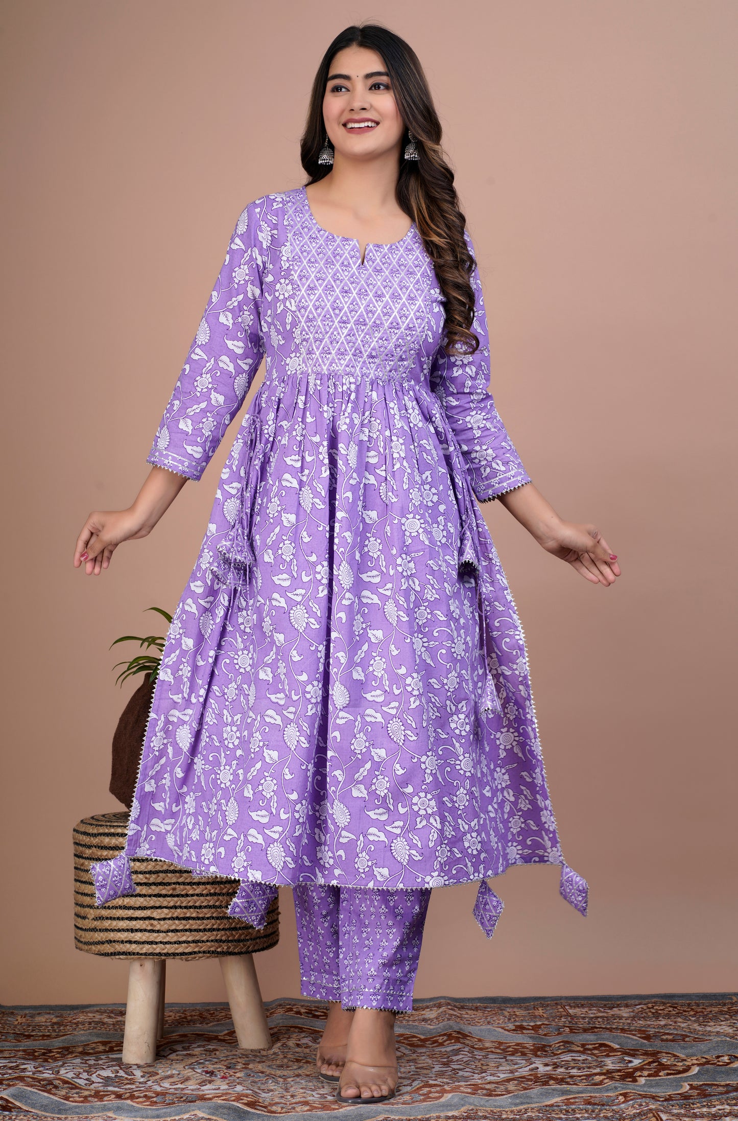 Lavender Gota Work Kurta Set for Mom & Daughter - Twinning in Elegance