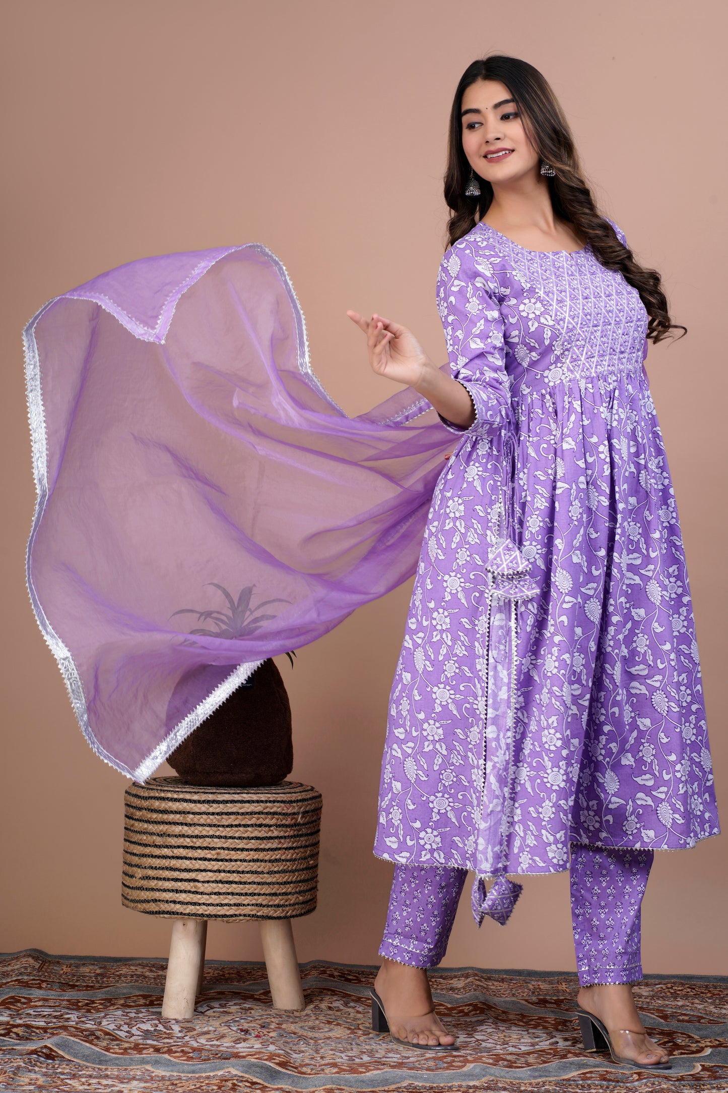 Lavender Gota Work Kurta Set for Mom & Daughter - Twinning in Elegance