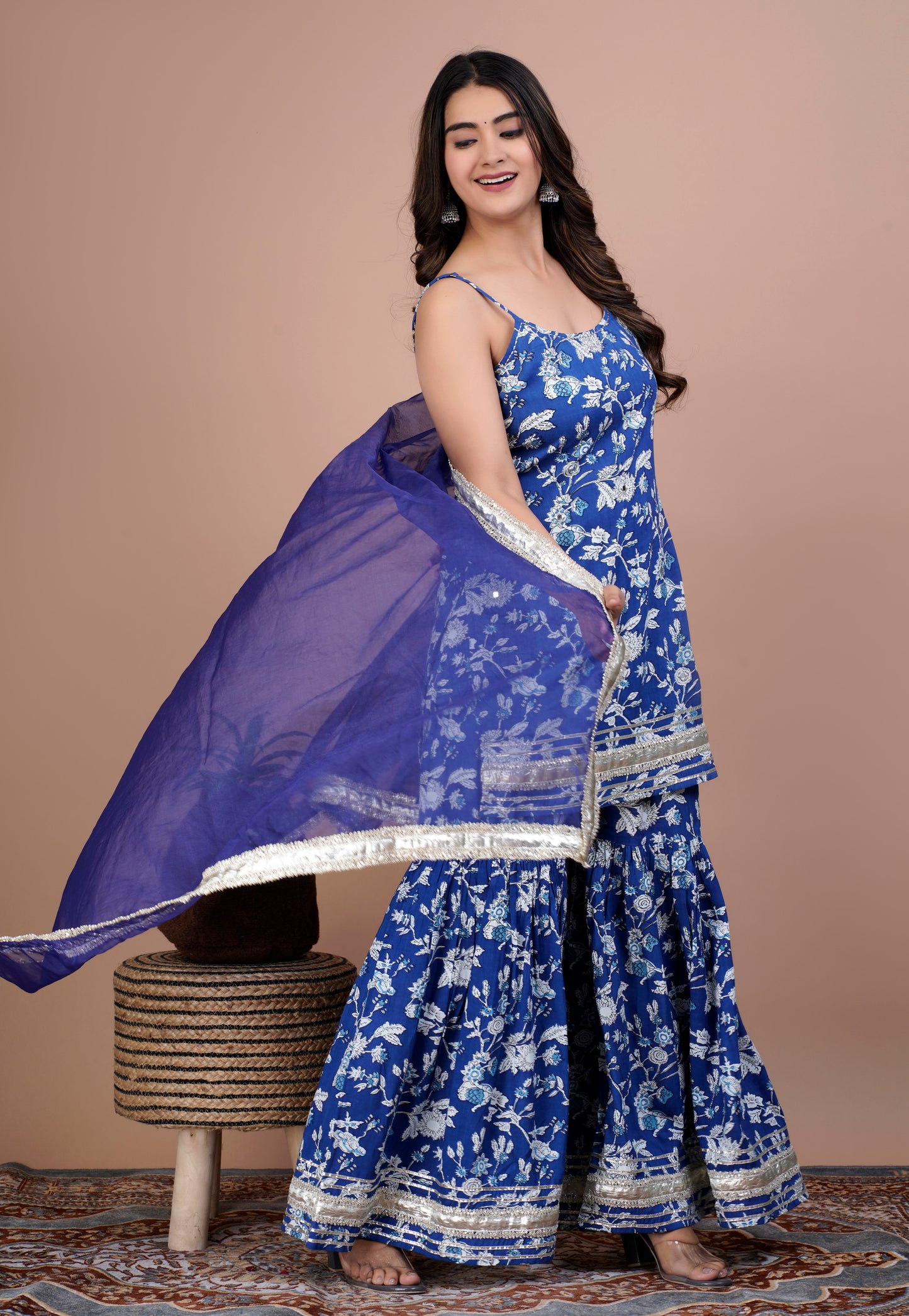 Blue Gota Work Sharara Set for Mum & Daughter - Twinning in Elegance