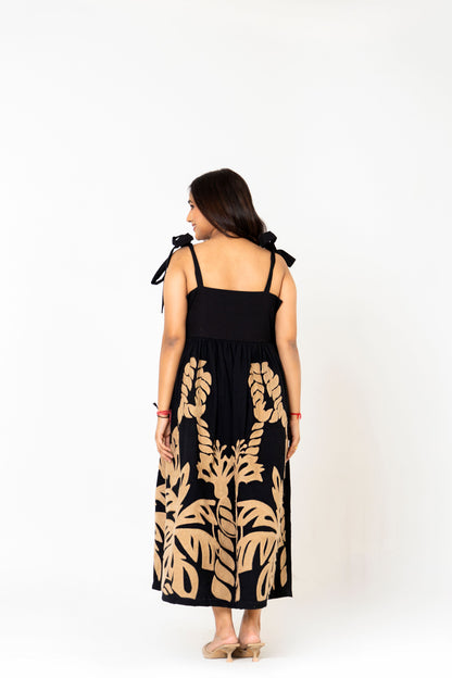 Black Suzani Embroidered Long Dress