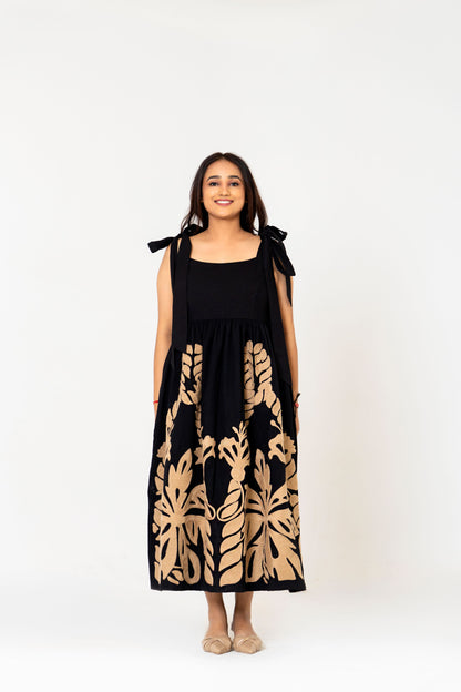 Black Suzani Embroidered Long Dress