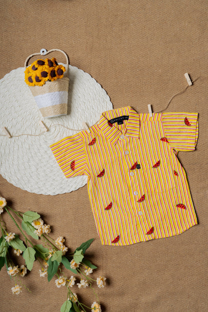 Watermelon Embroidered Yellow Shirt for Babies