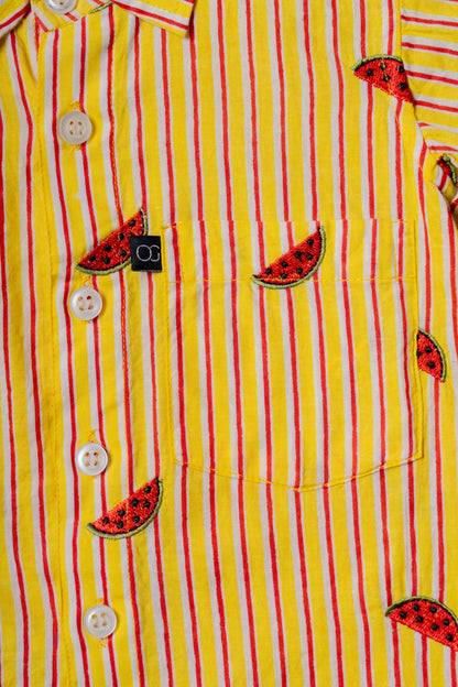 Watermelon Embroidered Yellow Shirt for Babies