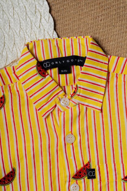 Watermelon Embroidered Yellow Shirt for Babies