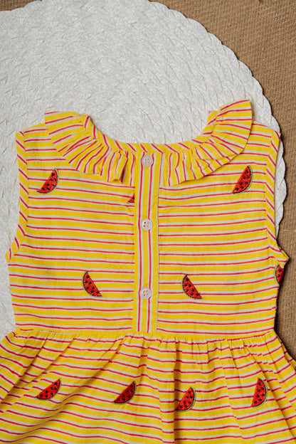 Watermelon Embroidered Yellow Baby Frock & Shorts