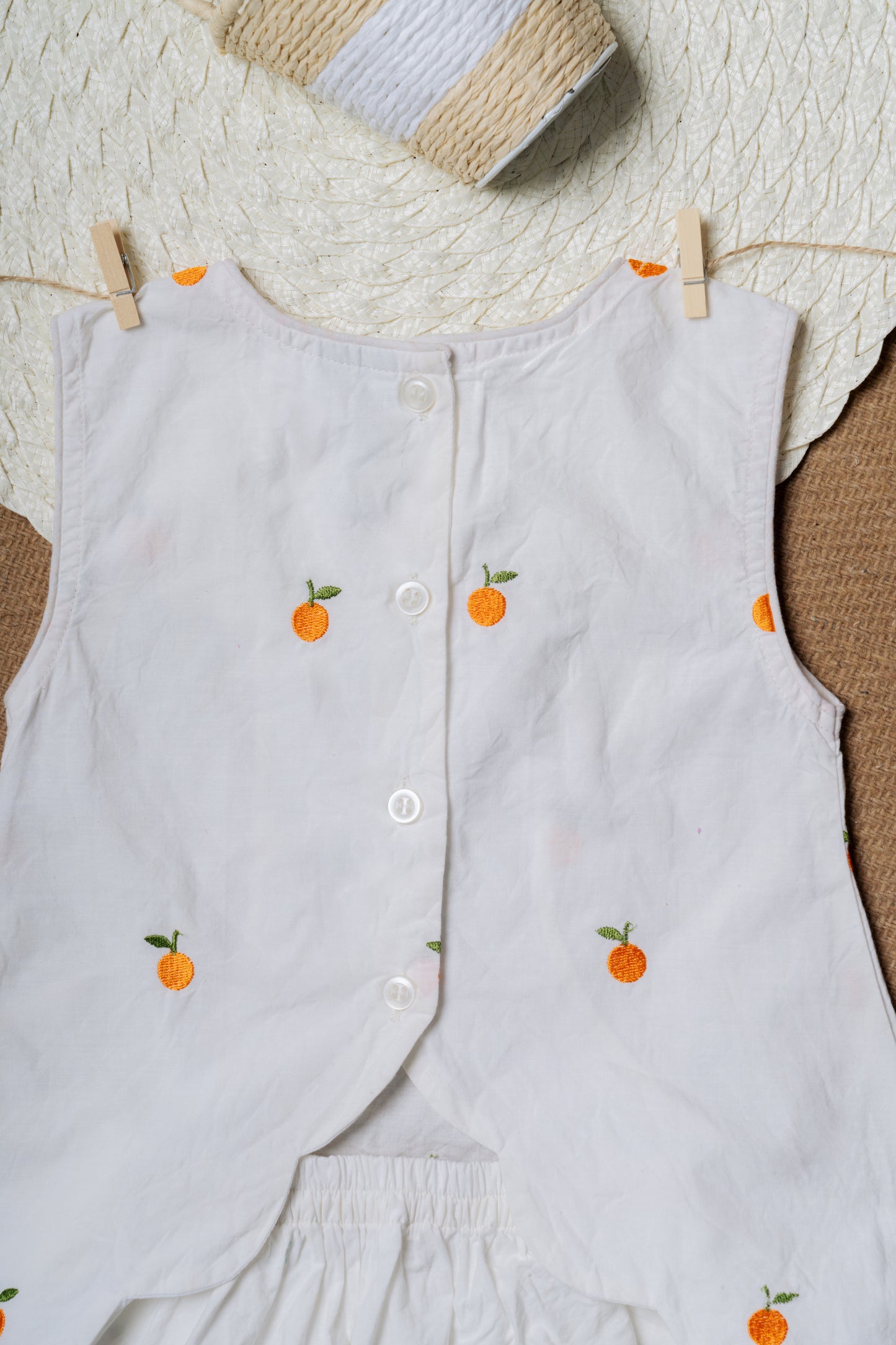 Orange Embroidered White Designer Baby Frock & Shorts