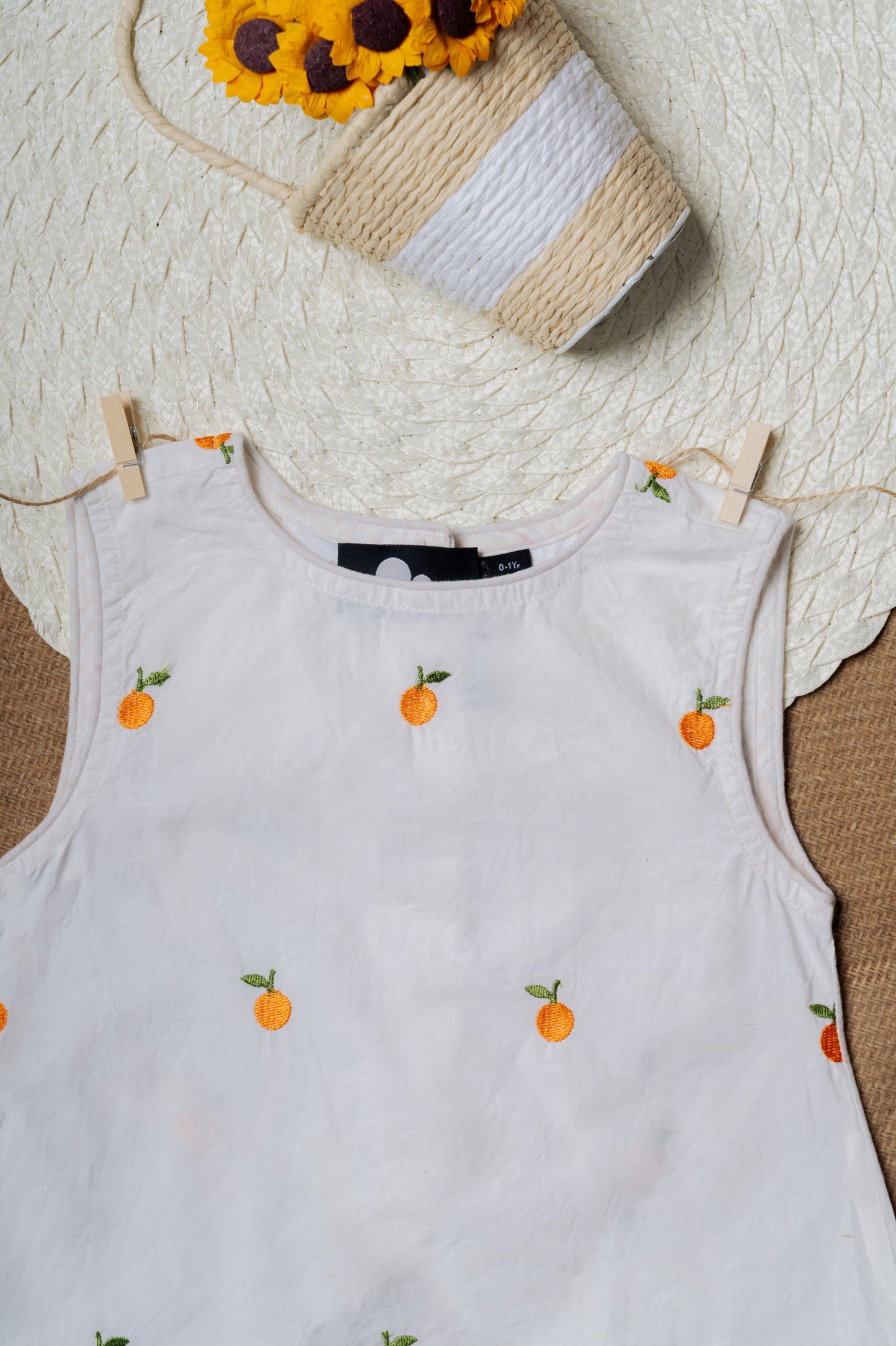 Orange Embroidered White Designer Baby Frock & Shorts