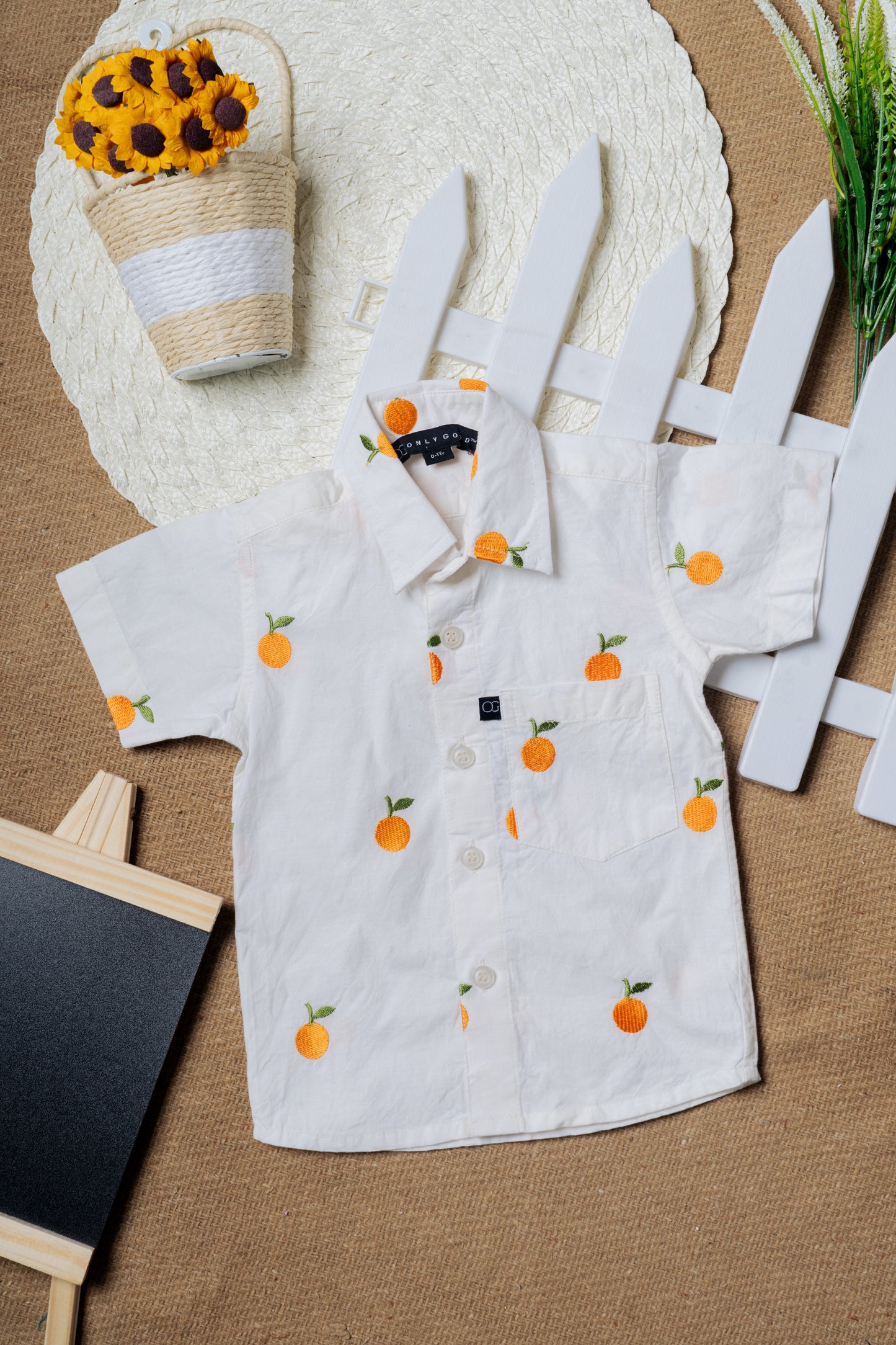 Orange Embroidered Shirt for Babies