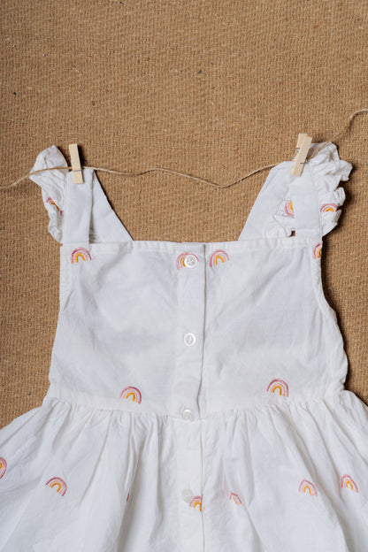 Rainbow Embroidered White Ruffled Baby Frock & Shorts