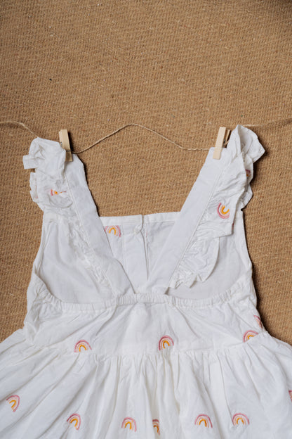 Rainbow Embroidered White Ruffled Baby Frock & Shorts