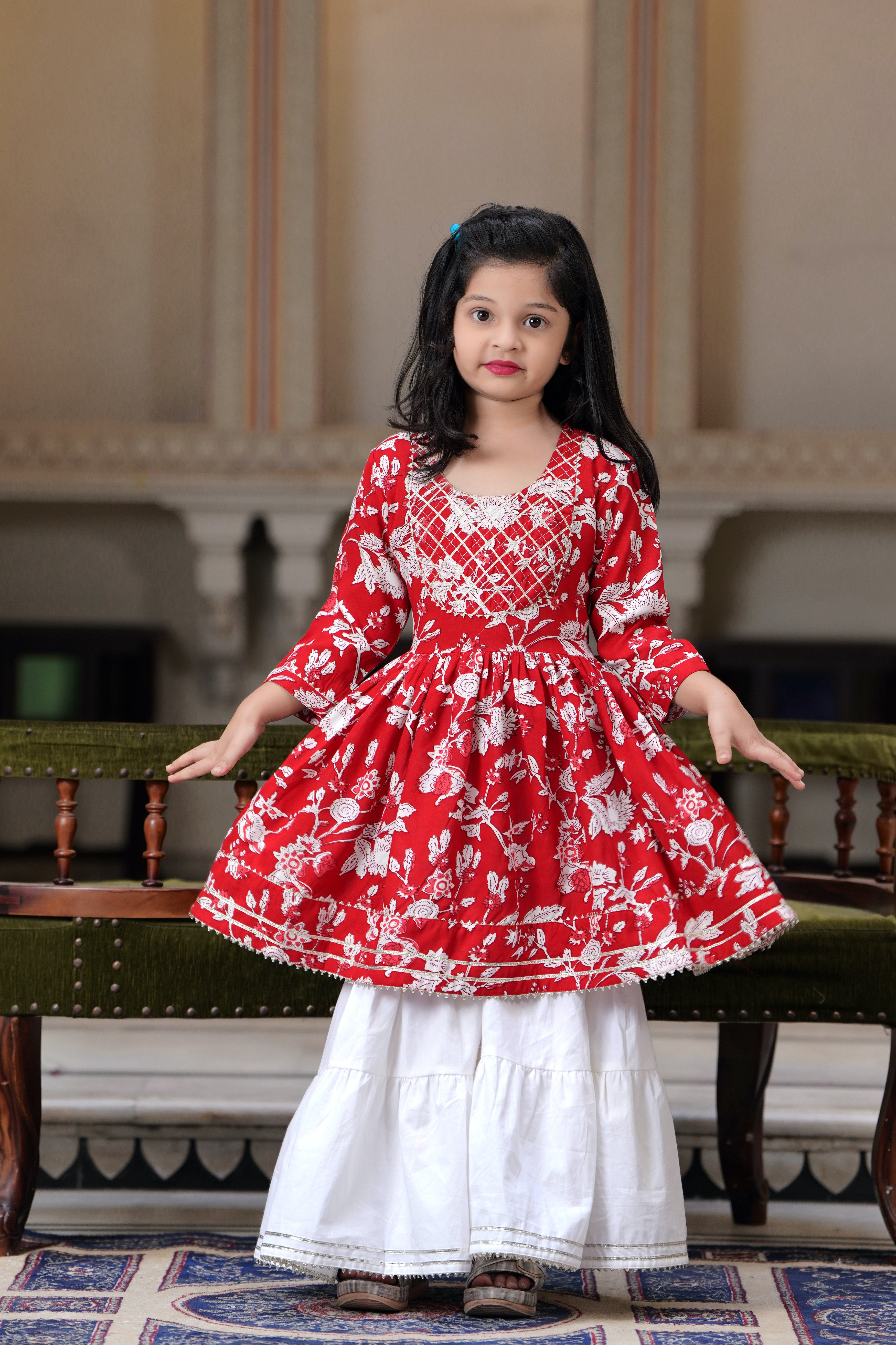 Red Flower 2-pc Suit Set for Girls