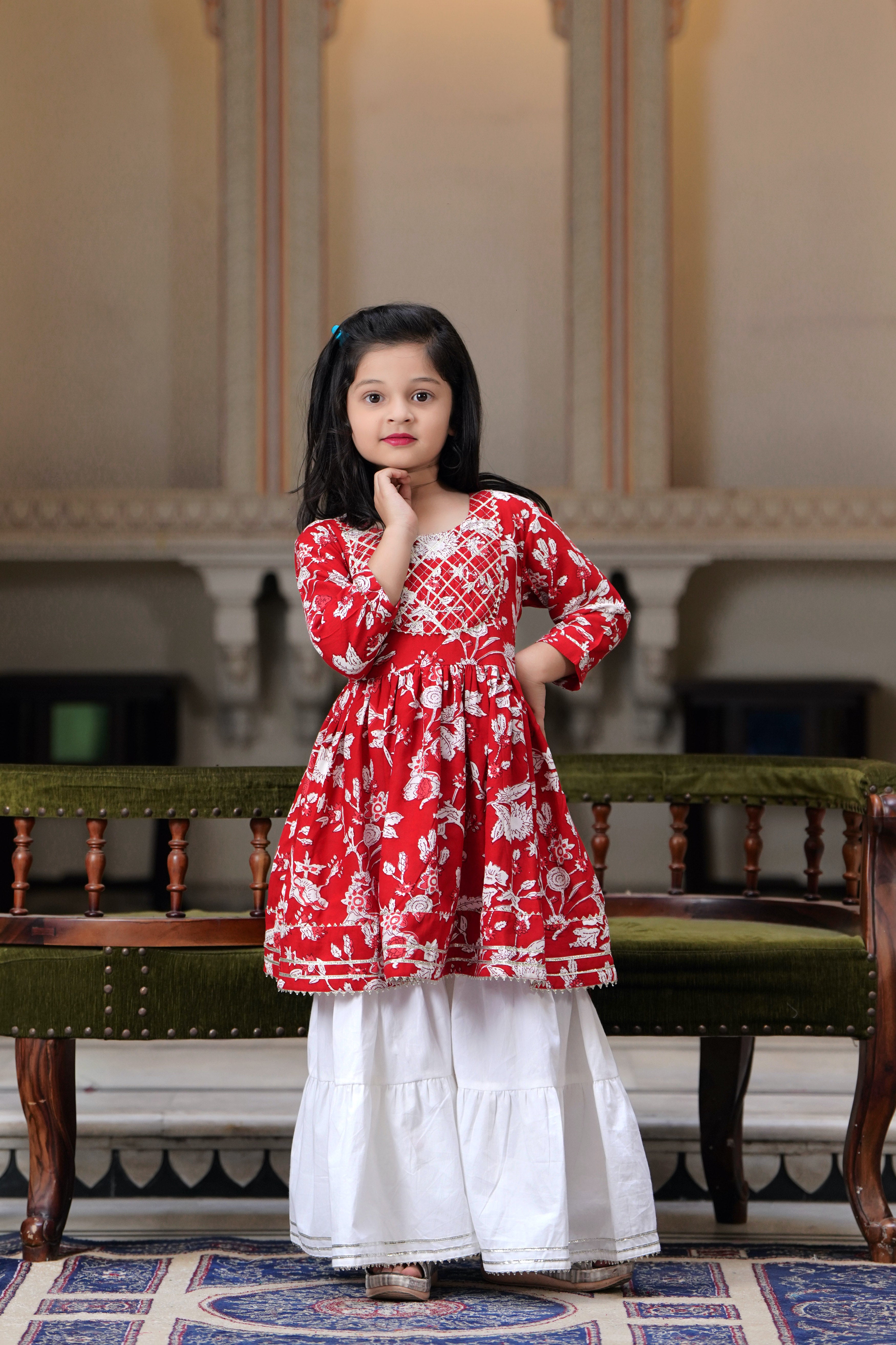 Red Flower 2-pc Suit Set for Girls