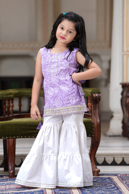 Lavender Kurti & Sharara Suit Set for Girls