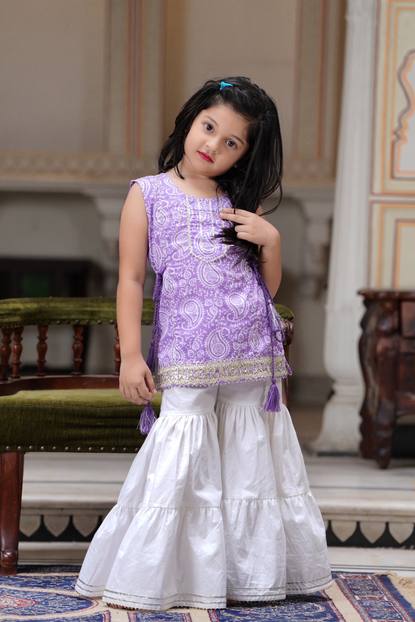 Lavender Kurti & Sharara Suit Set for Girls