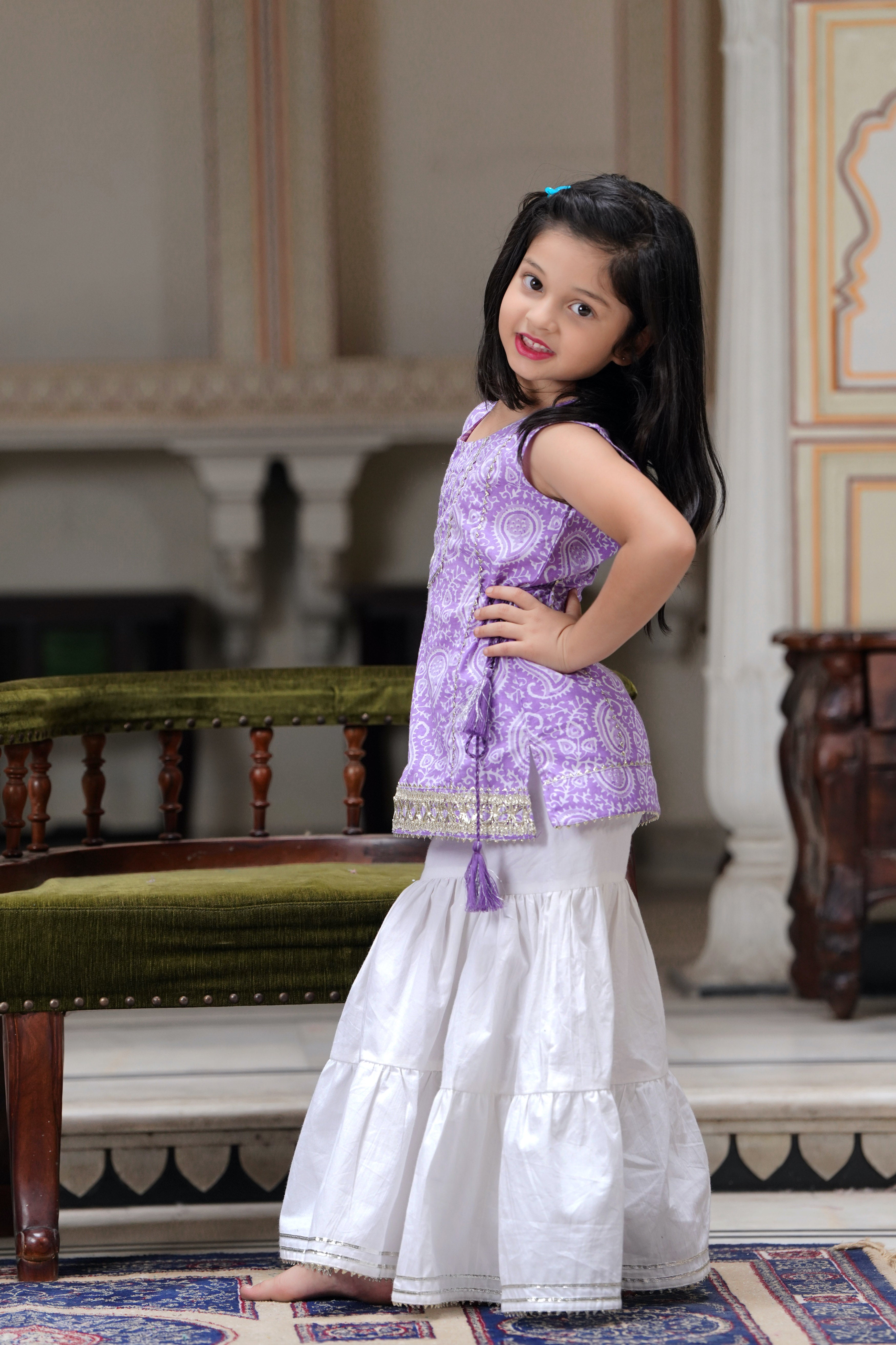 Lavender Kurti & Sharara Suit Set for Girls