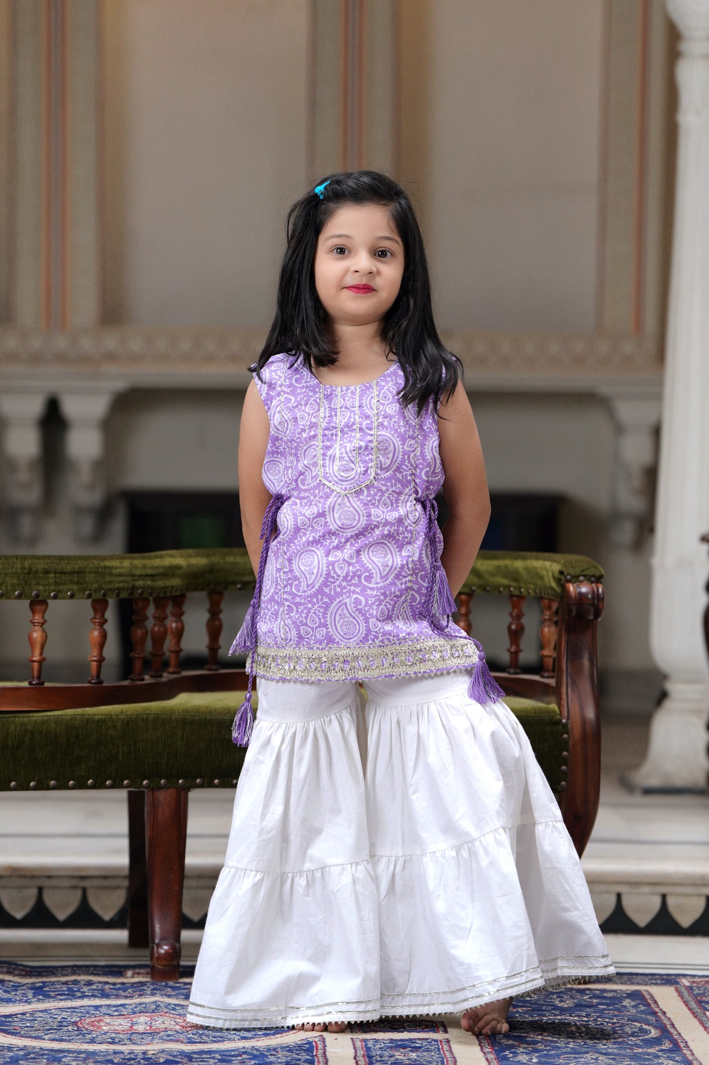 Lavender Kurti & Sharara Suit Set for Girls