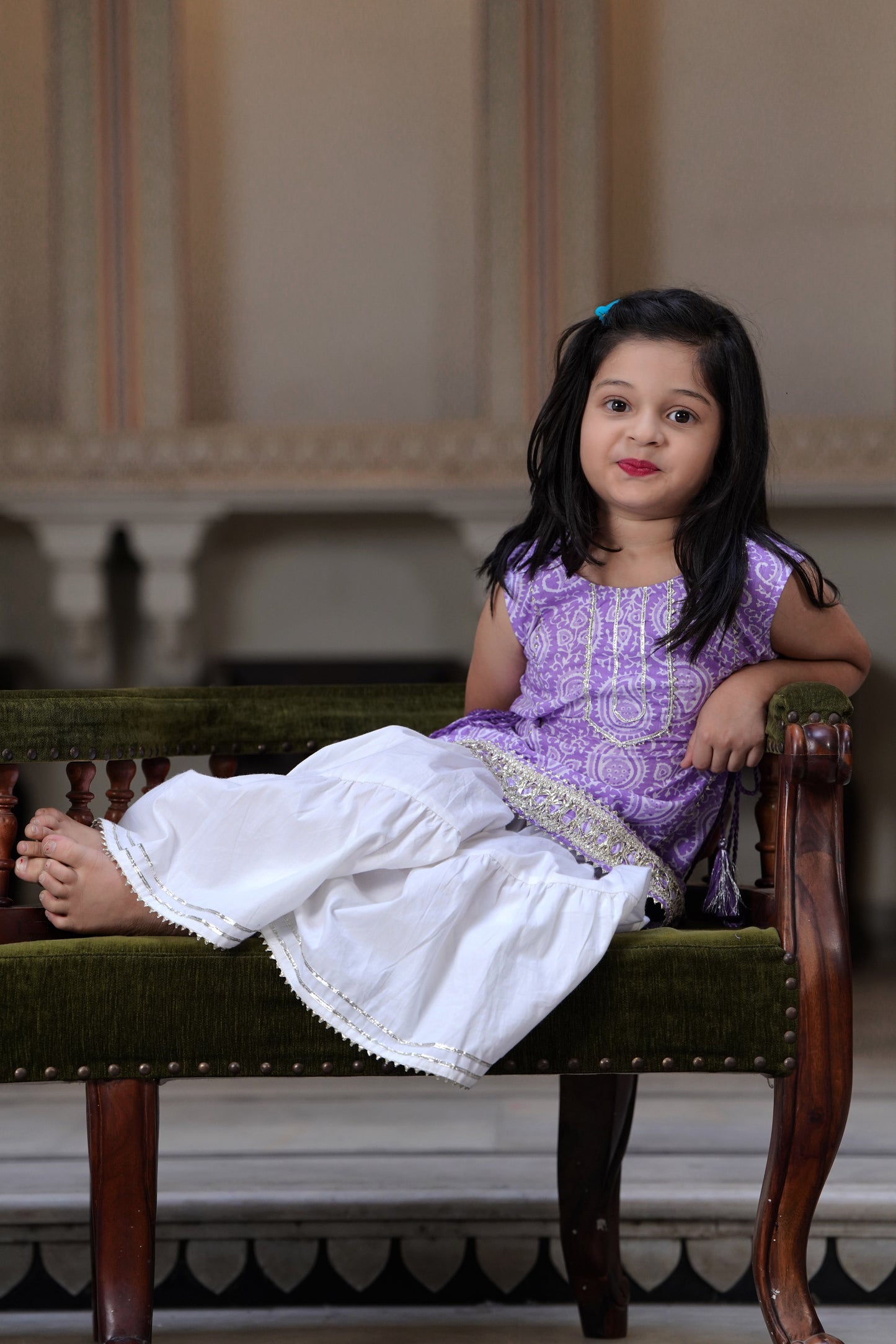 Lavender Kurti & Sharara Suit Set for Girls