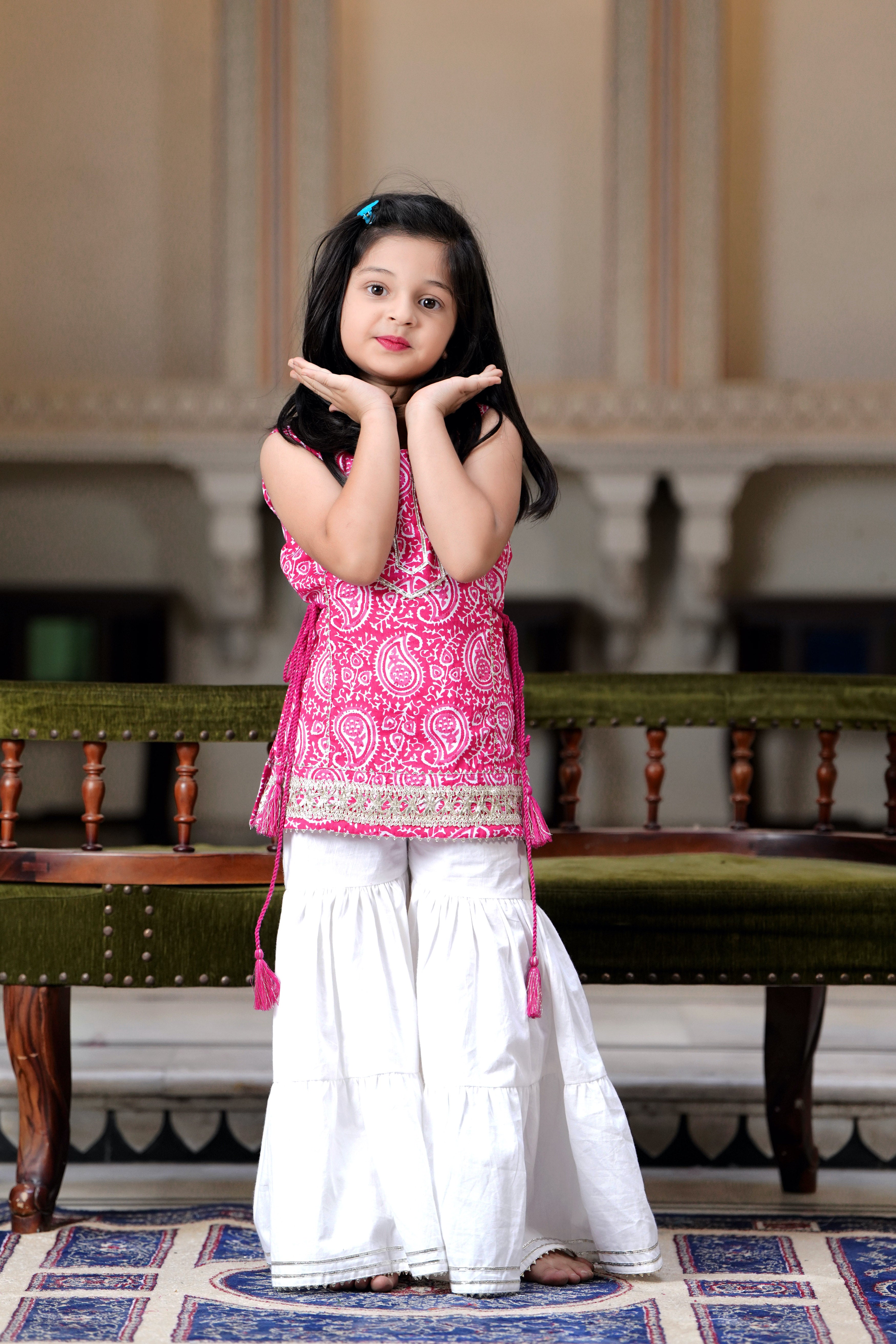 Pink Kurti & Sharara Suit Set for Girls