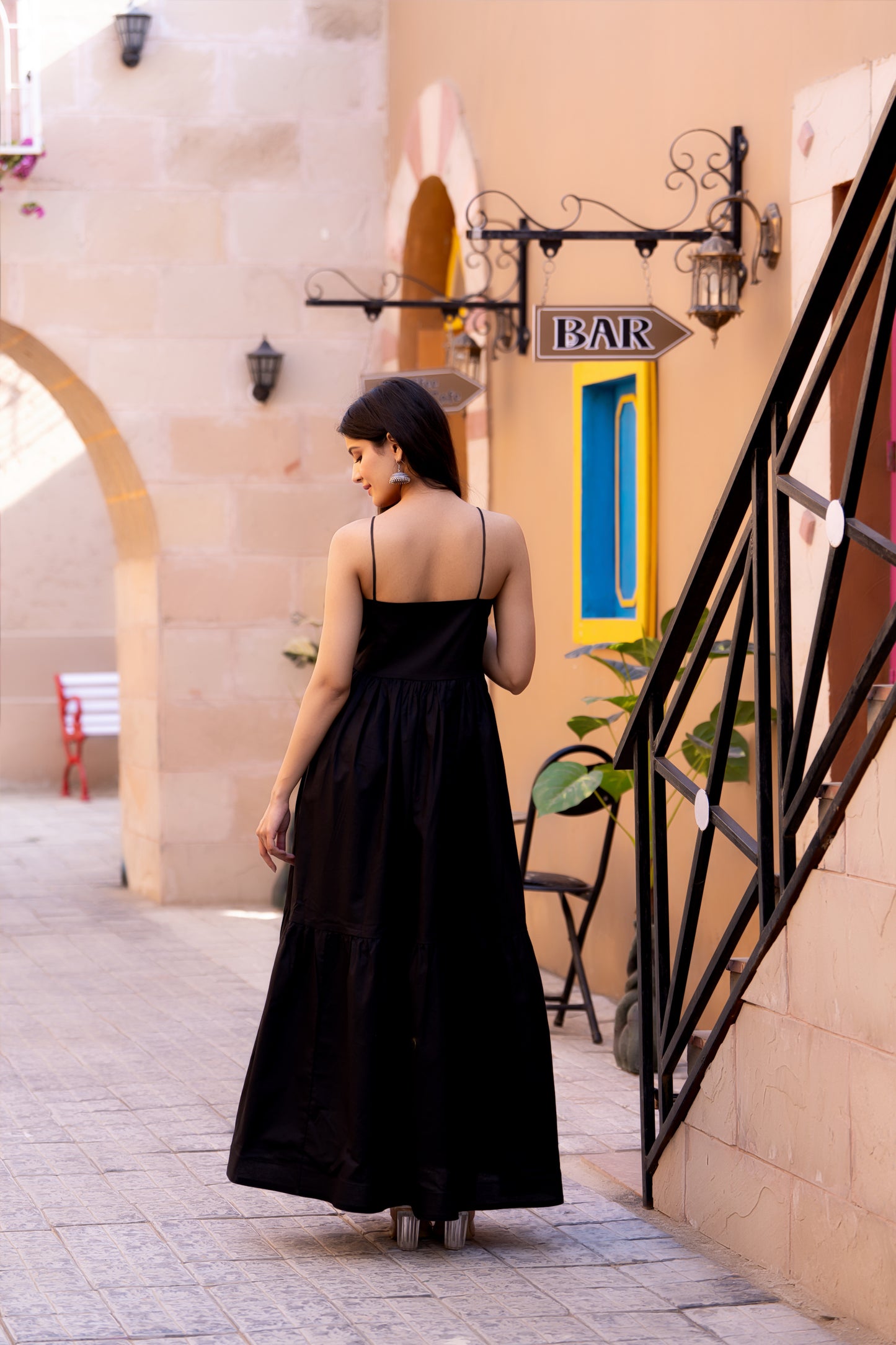 Black Noodle Strap Gown