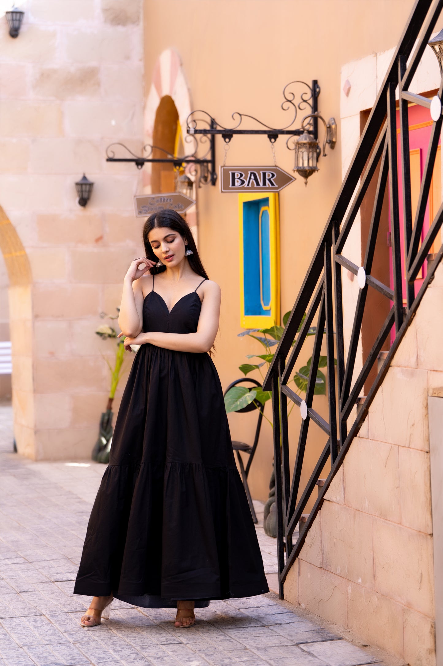 Black Noodle Strap Gown