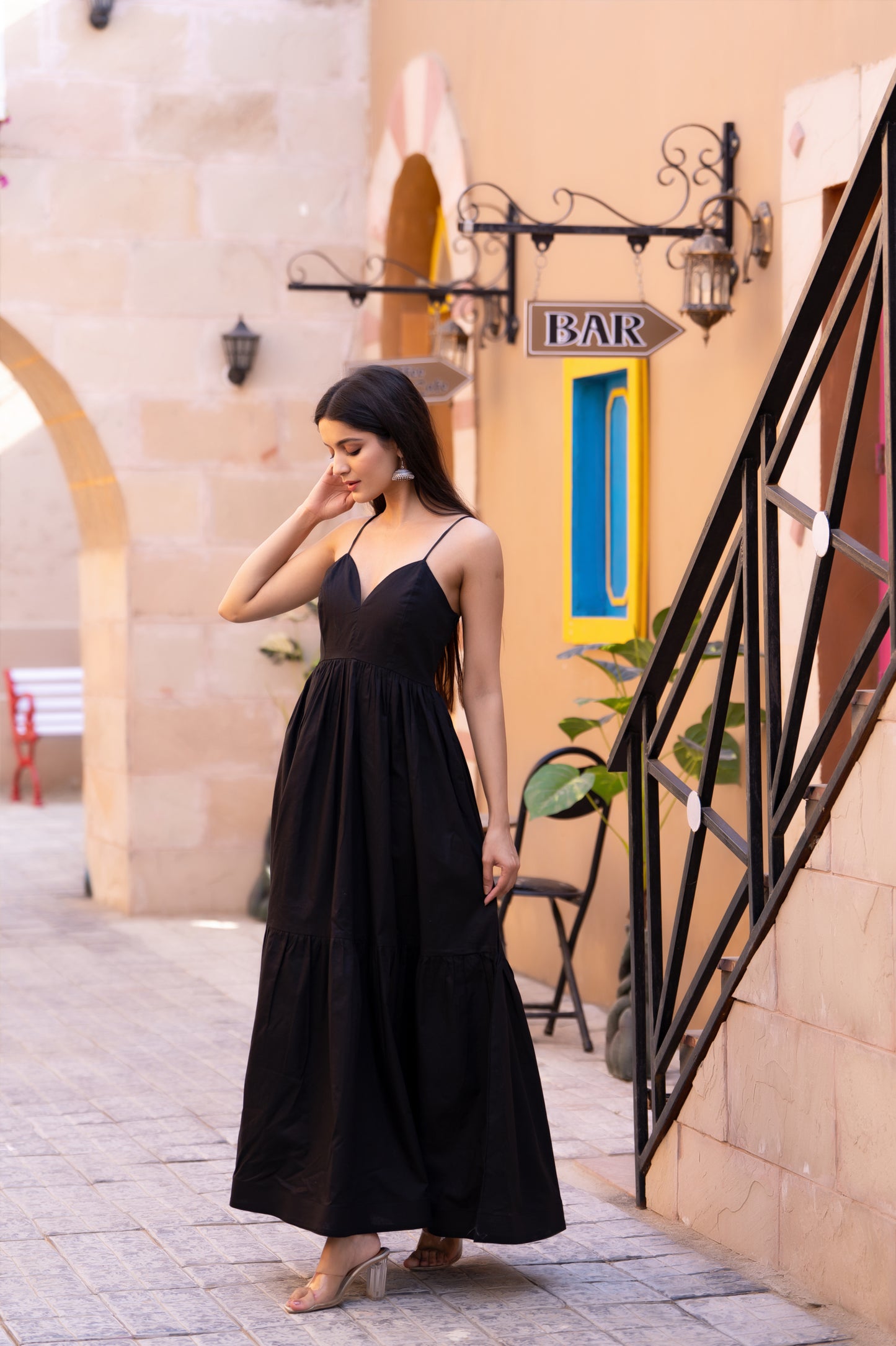 Black Noodle Strap Gown