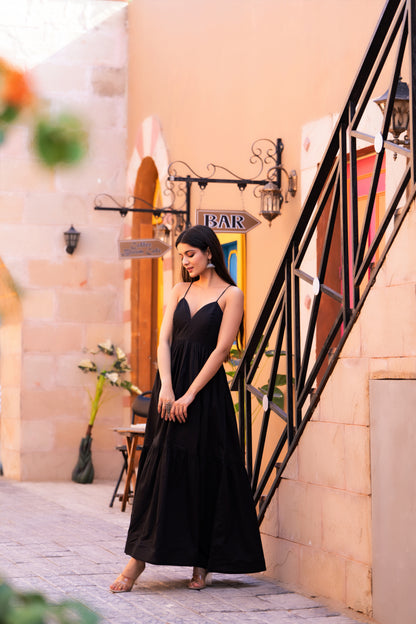 Black Noodle Strap Gown