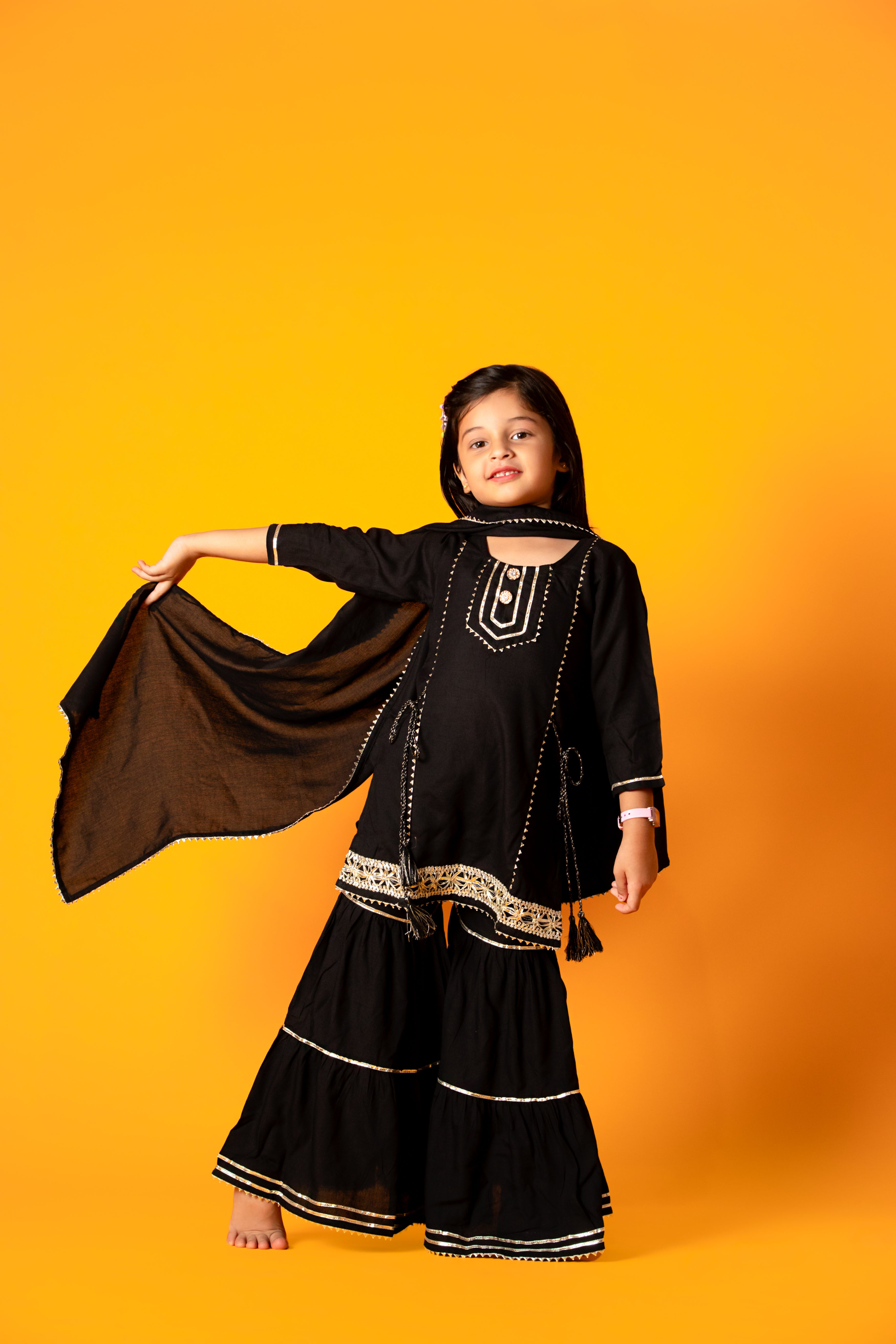 Black Glittery Kiara Kids Sharara Set