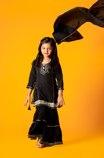 Black Glittery Kiara Kids Sharara Set