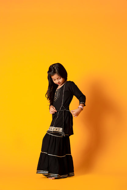 Black Glittery Kiara Kids Sharara Set