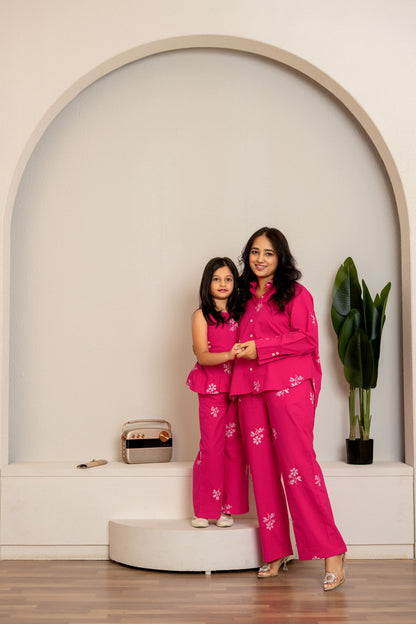 👩‍👧‍👗 Fuchsia Pink Embroidered Co-ord Set – For Mum & Mini! 👗👩‍👧