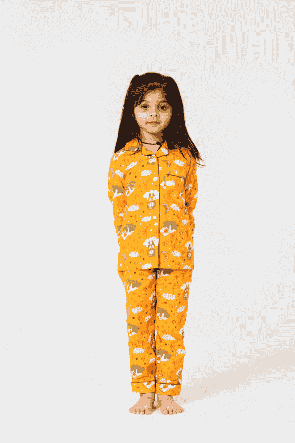 Adorable Orange Cartoon Print Night Suit Set