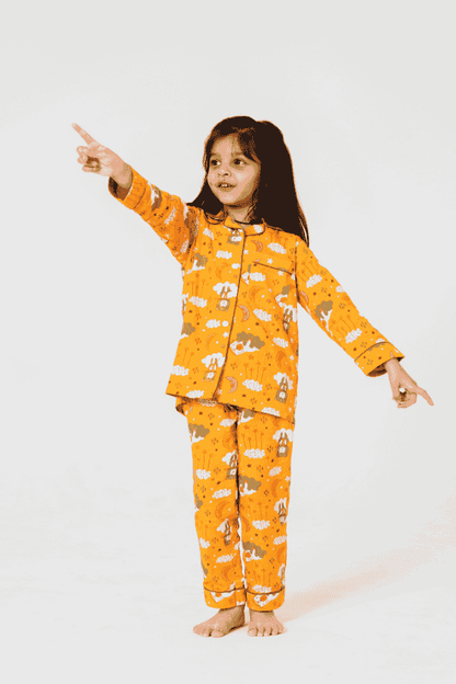 Adorable Orange Cartoon Print Night Suit Set