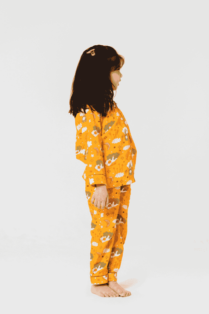 Adorable Orange Cartoon Print Night Suit Set