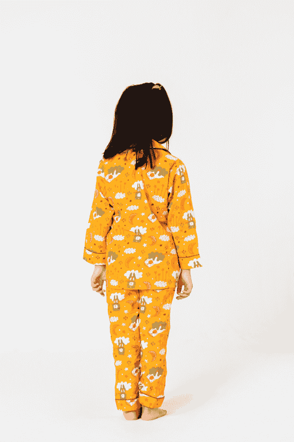 Adorable Orange Cartoon Print Night Suit Set