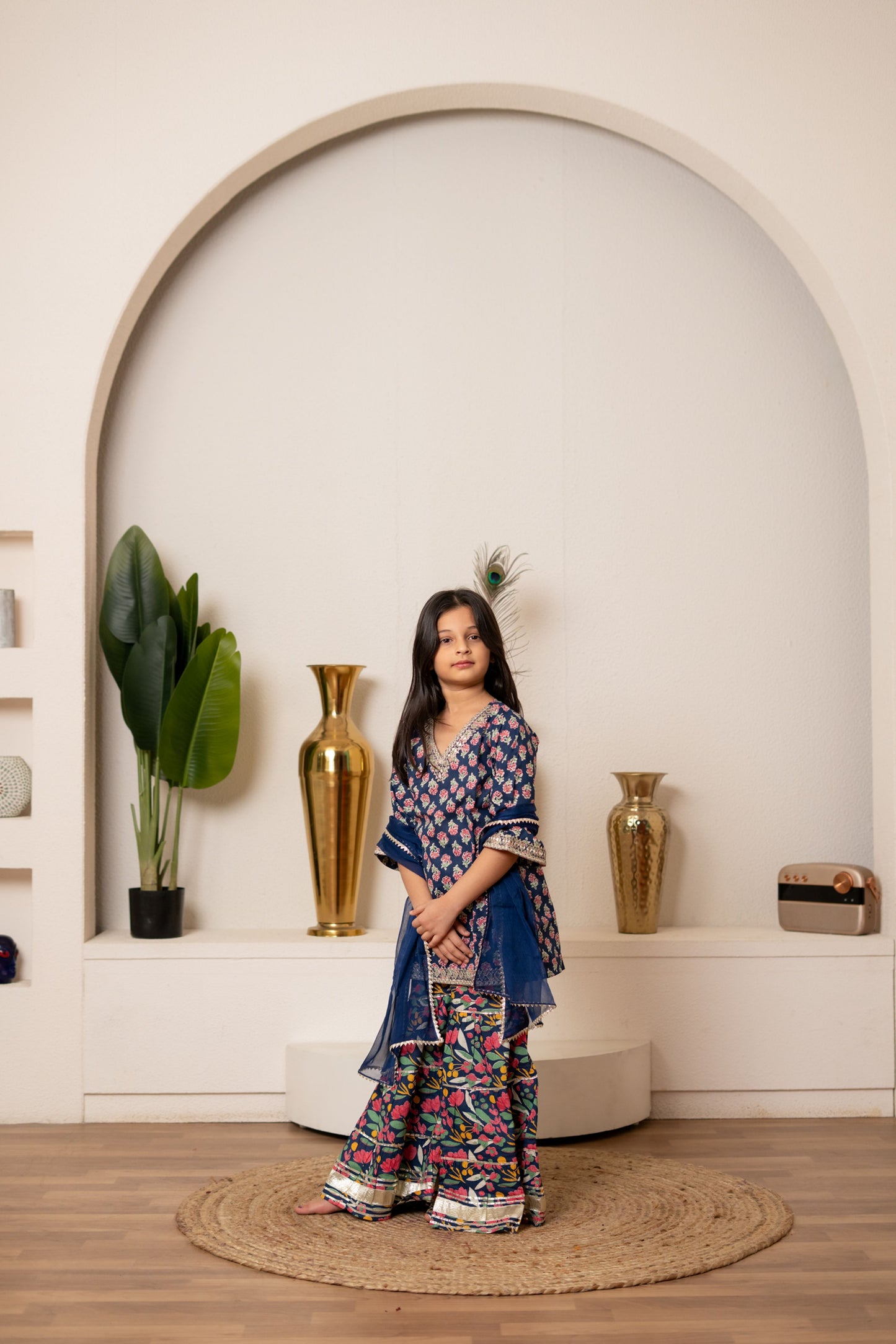 Blue Orchid 3-pc Kurti, Sharara  & Dupatta Set for Girls