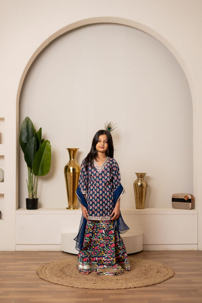 Blue Orchid 3-pc Kurti, Sharara  & Dupatta Set for Girls