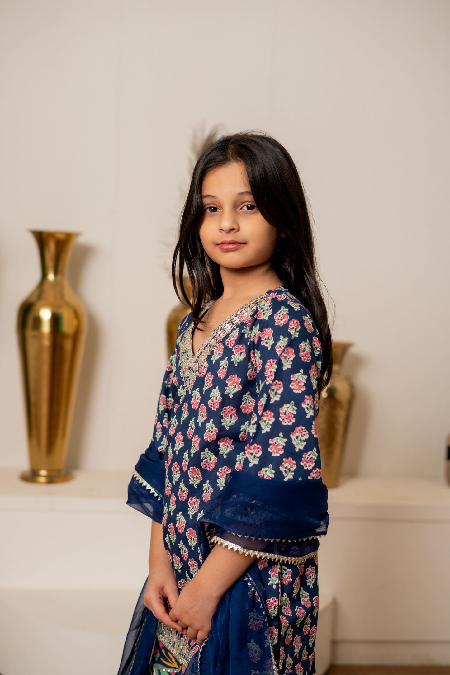 Blue Orchid 3-pc Kurti, Sharara  & Dupatta Set for Girls