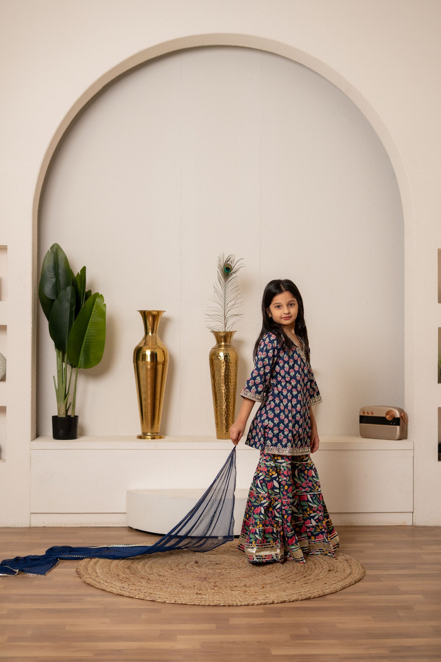 Blue Orchid 3-pc Kurti, Sharara  & Dupatta Set for Girls