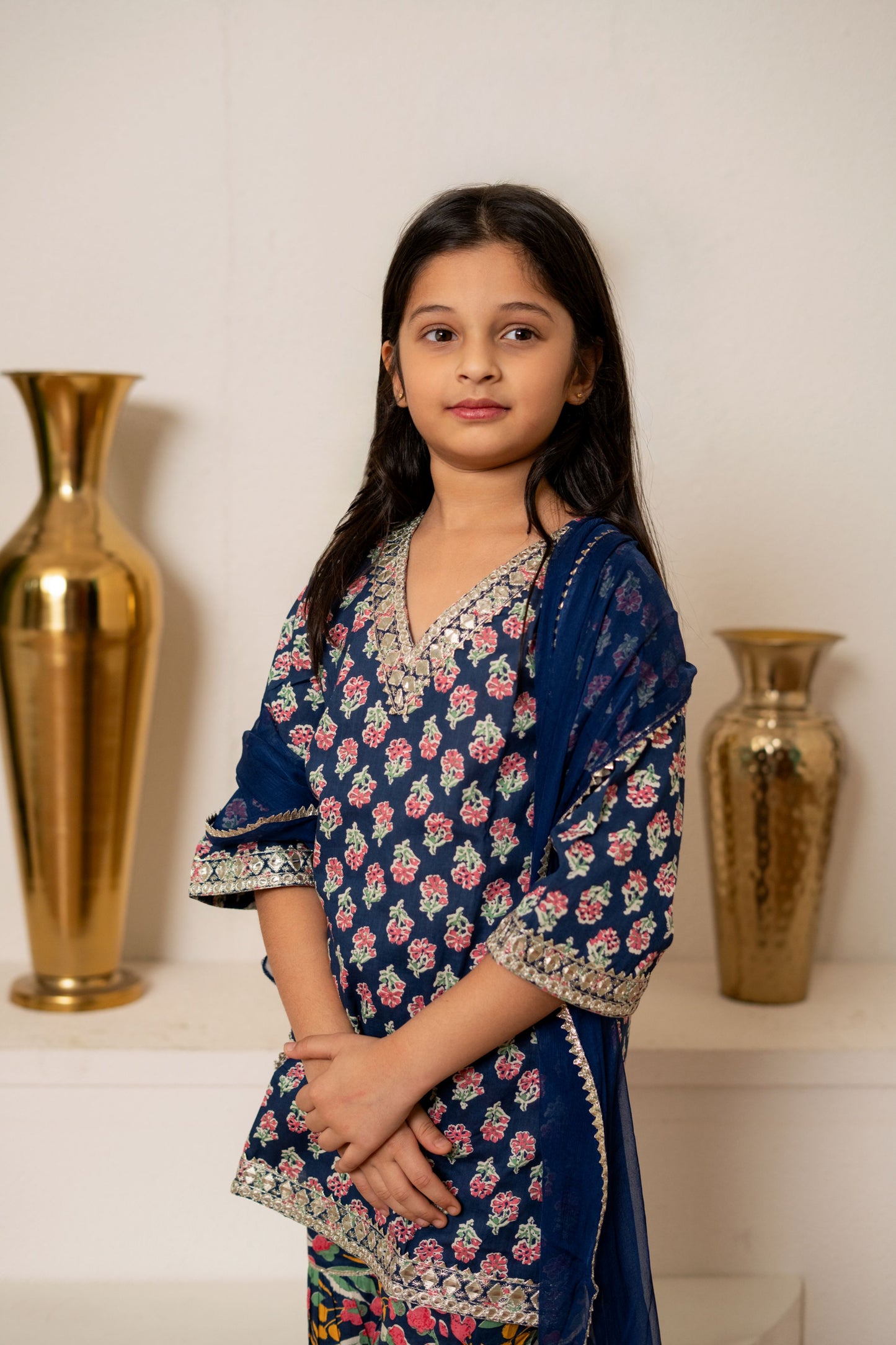 Blue Orchid 3-pc Kurti, Sharara  & Dupatta Set for Girls