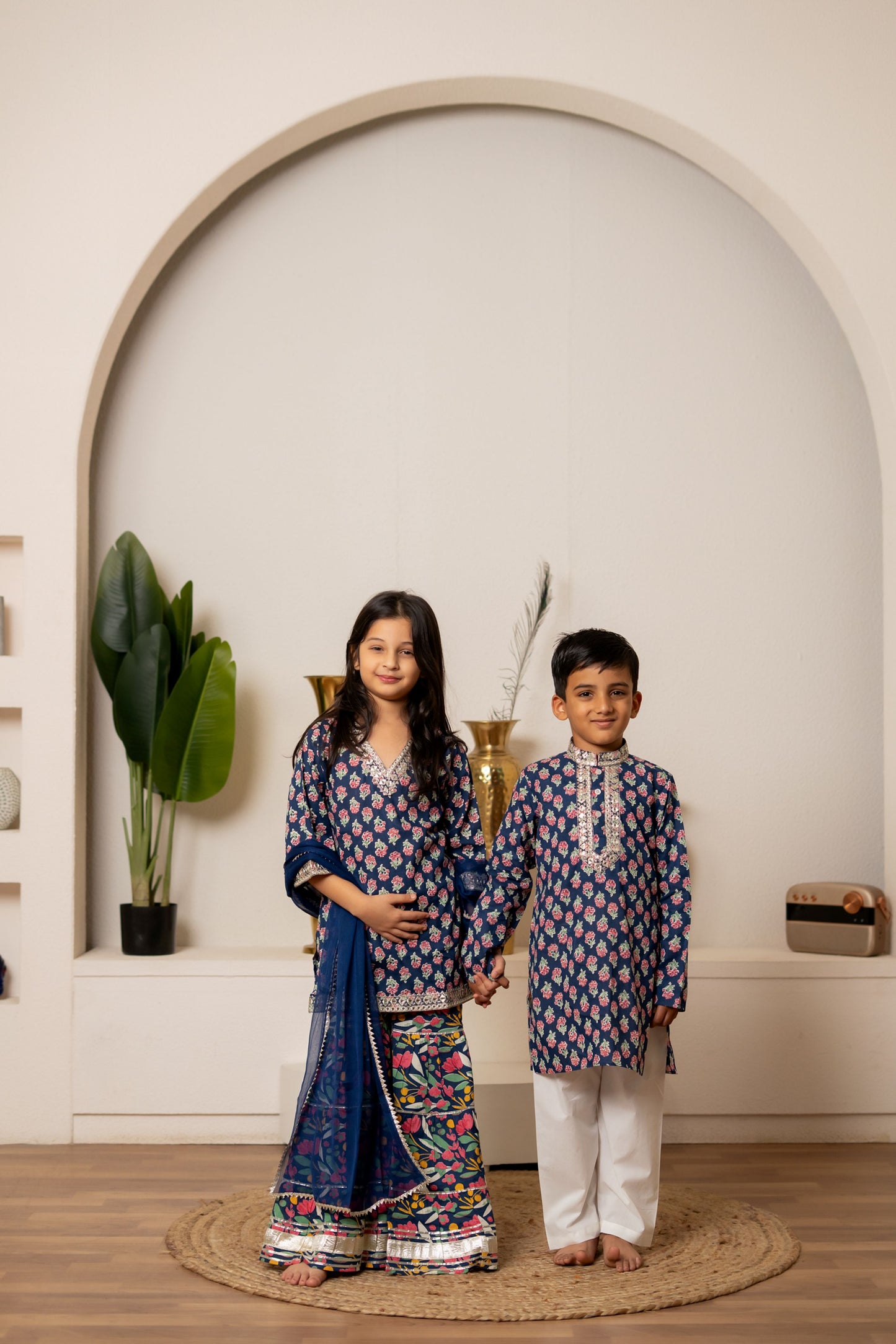 Blue Mirror & Gota Work Set - Brother Sister Duo